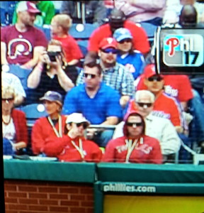 My husband and son at the Phillies game (top left corner).  Yes, I'm the nerd that takes a picture of the TV screen!